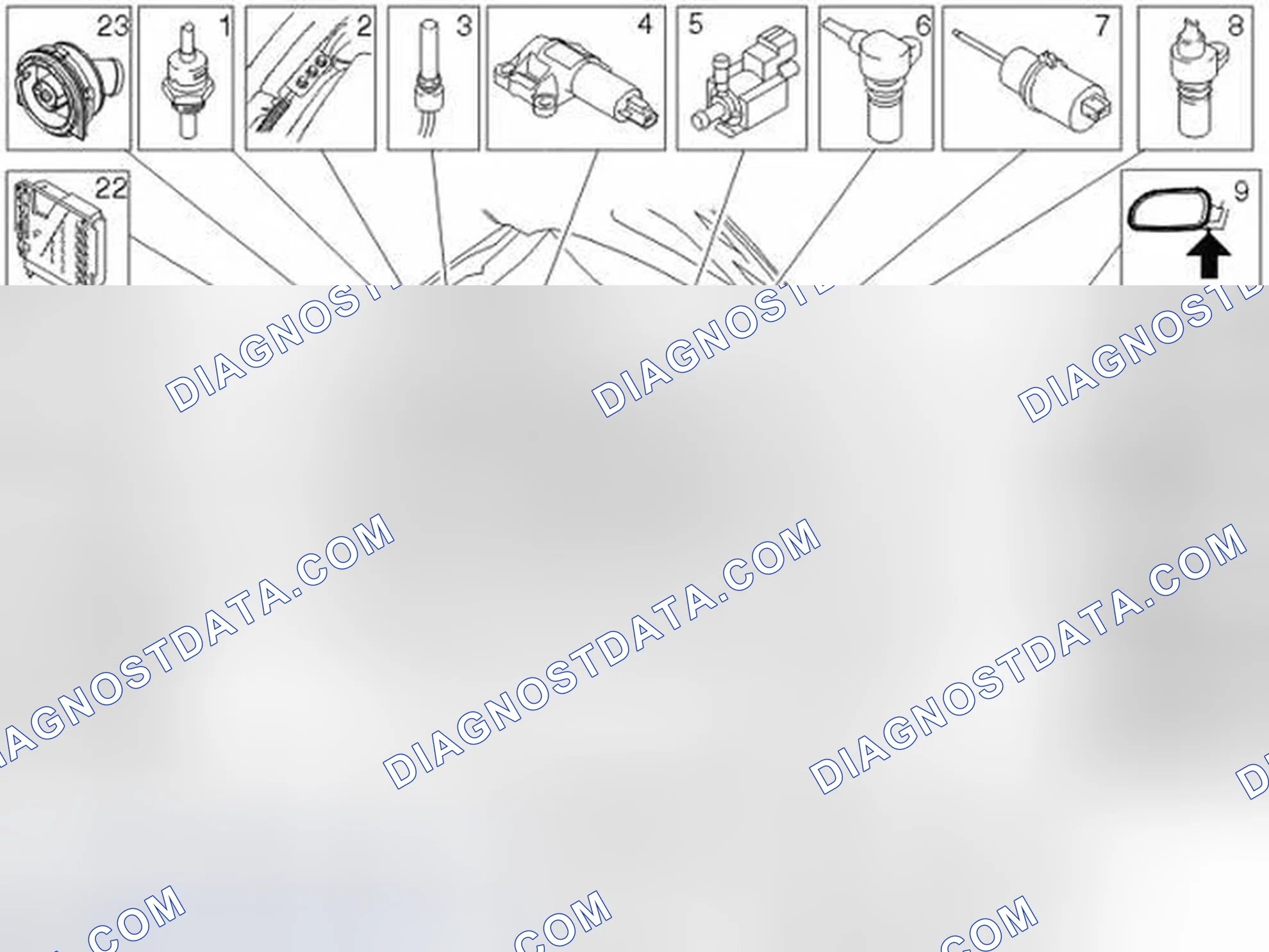 Scheme 201: Location of components, engine compartment