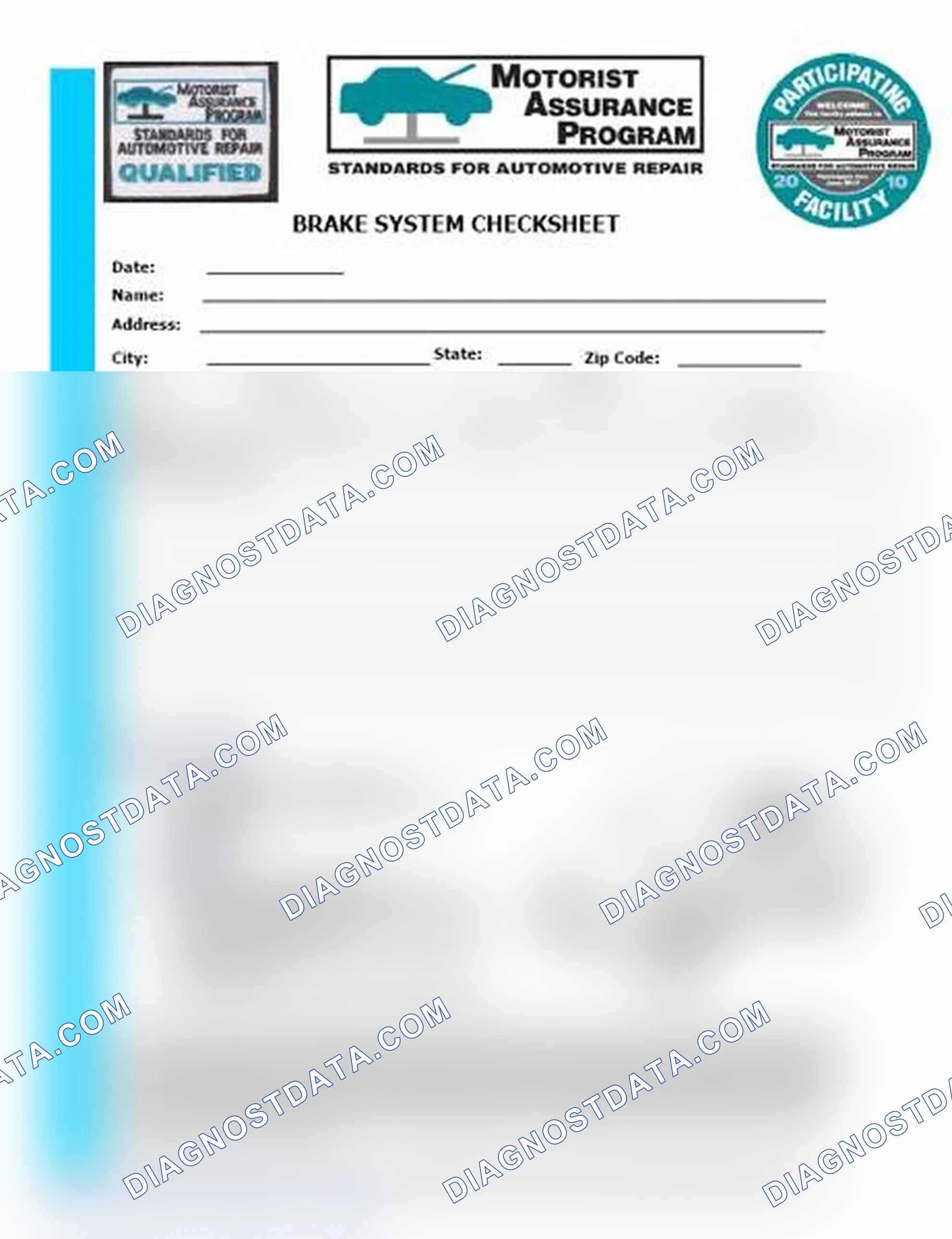 Scheme 1: Brake System Checksheet (1 Of 2)