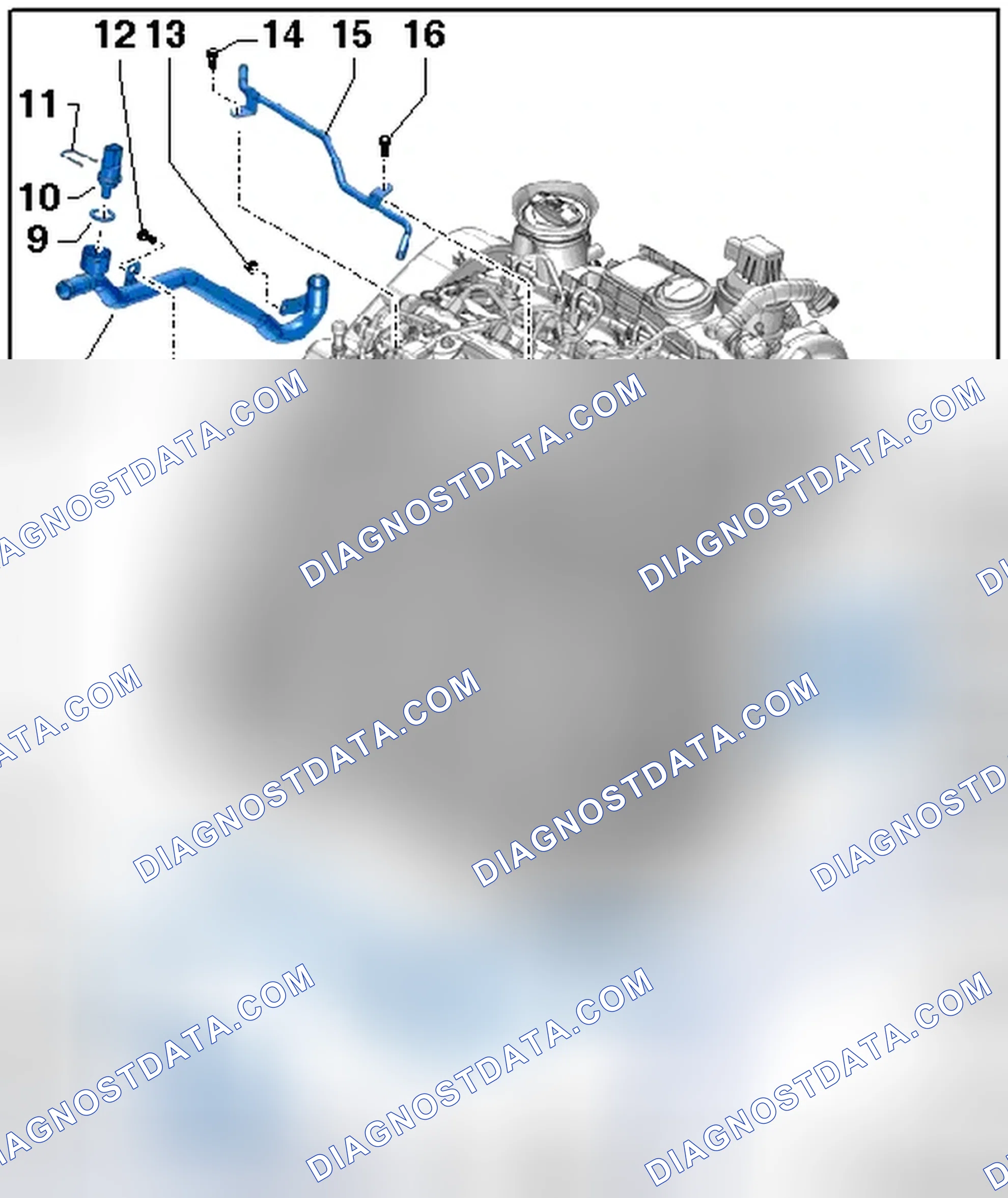 Scheme 72: COOLANT PIPES, COOLANT TEMPERATURE SENSORS AND COOLANT PUMP ASSEMBLY OVERVIEW