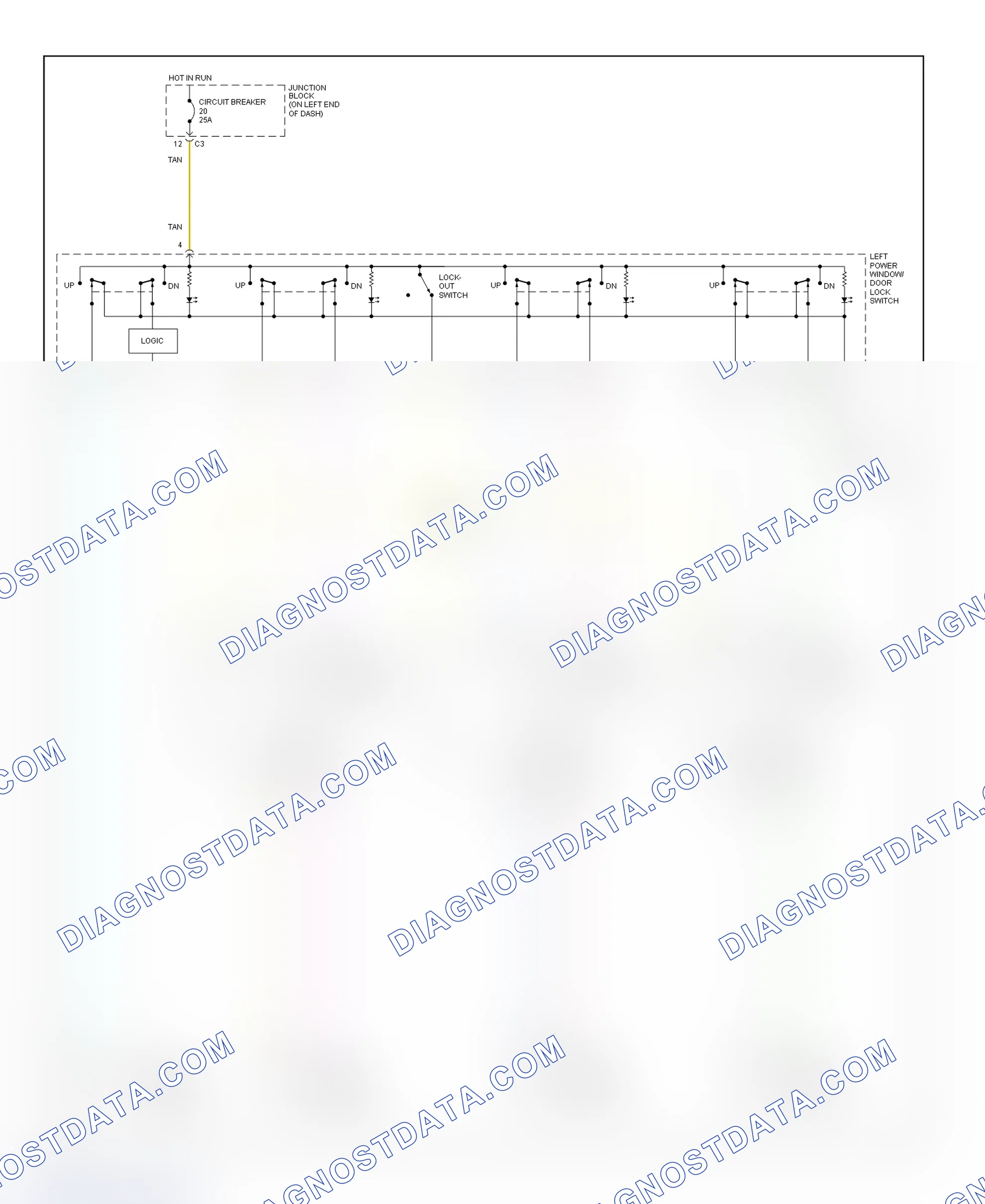 Scheme 3: Power Window System Wiring Diagram (Dakota - 4-Door)