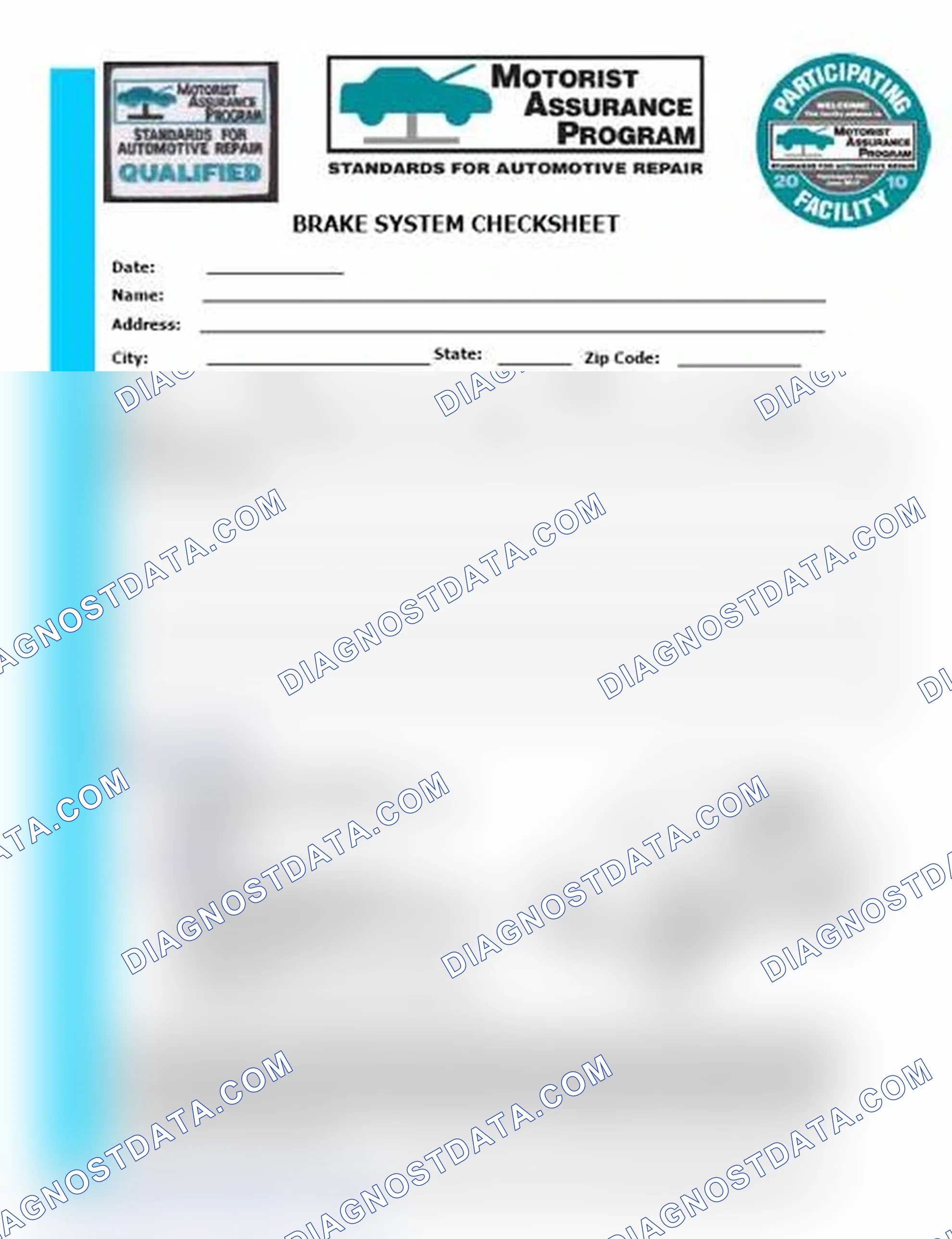 Scheme 1: Brake System Checksheet (1 Of 2)