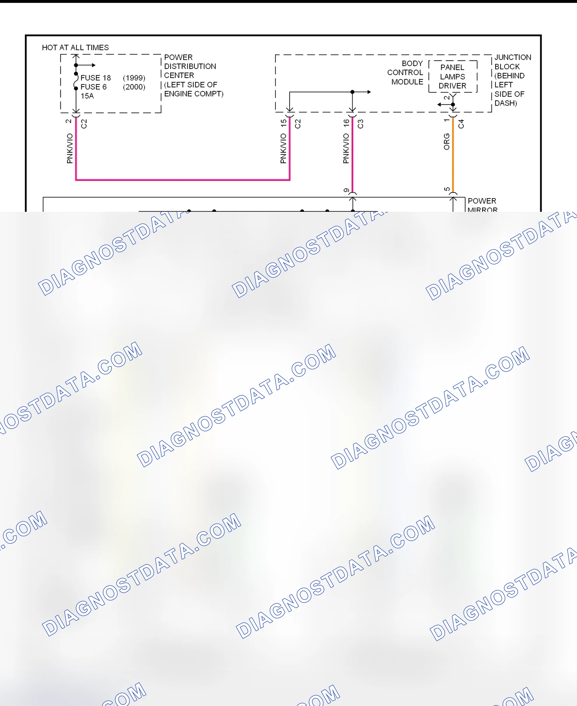 Scheme 1: Power Mirror System Wiring Diagram (Caravan, Town & Country, & Voyager)
