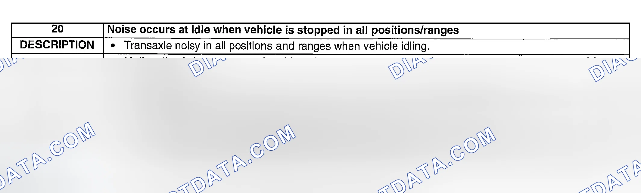 Scheme 139: NO. 20: NOISE OCCURS AT IDLE WHEN VEHICLE IS STOPPED IN ALL POSITIONS/RANGES
