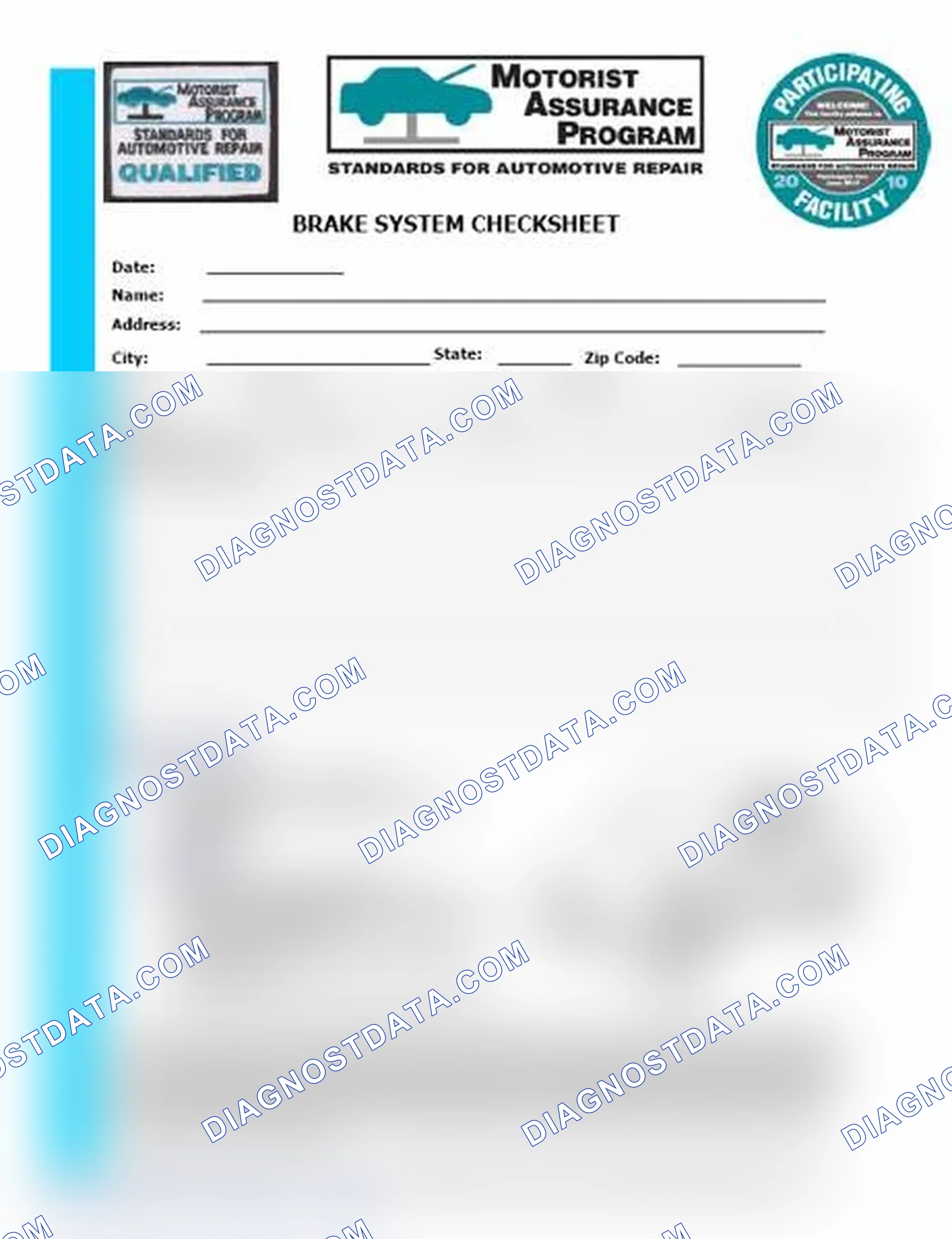 Scheme 1: Brake System Checksheet (1 Of 2)