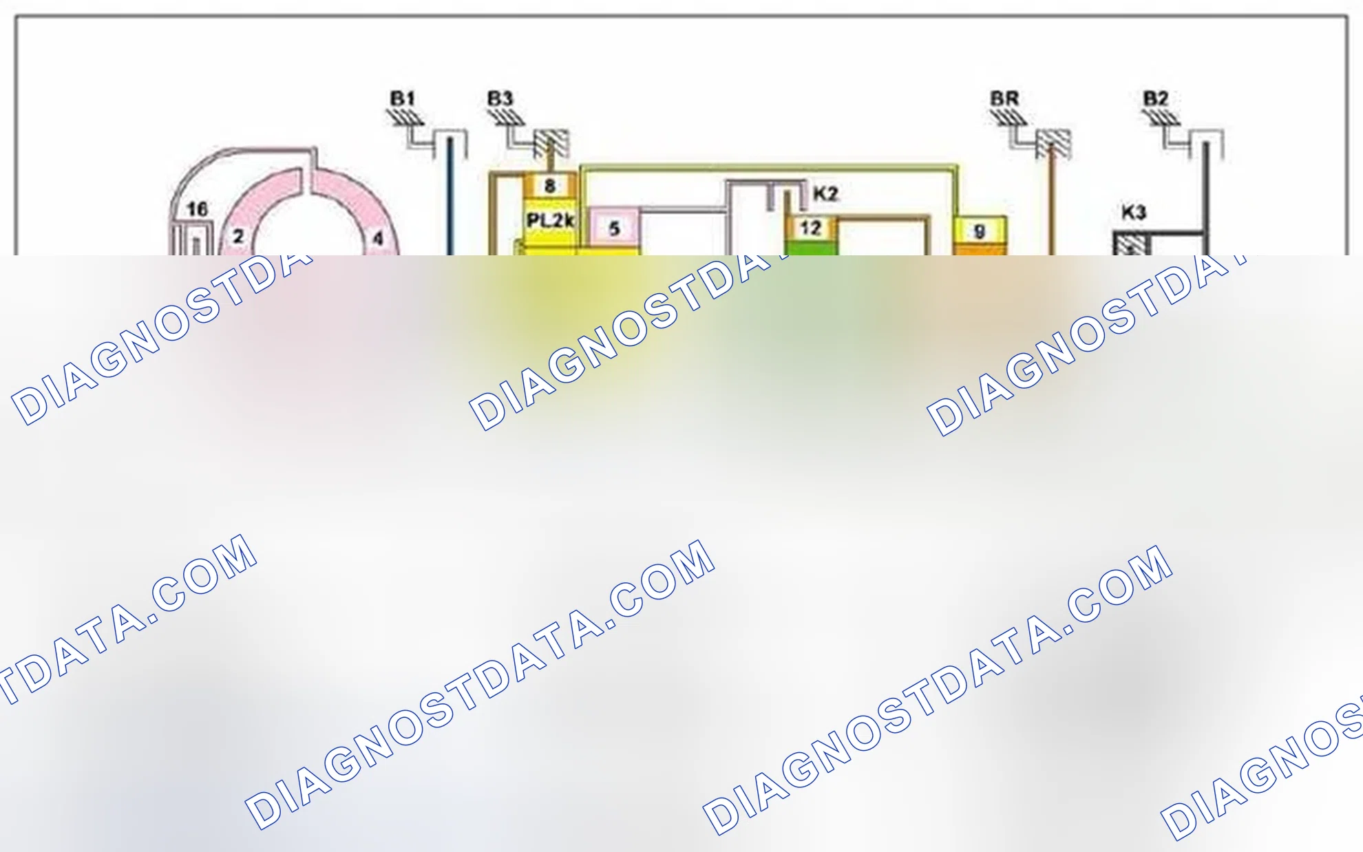 Scheme 206: Power flow in reverse gear, program selection "C", function - GF27.10-P-3025N