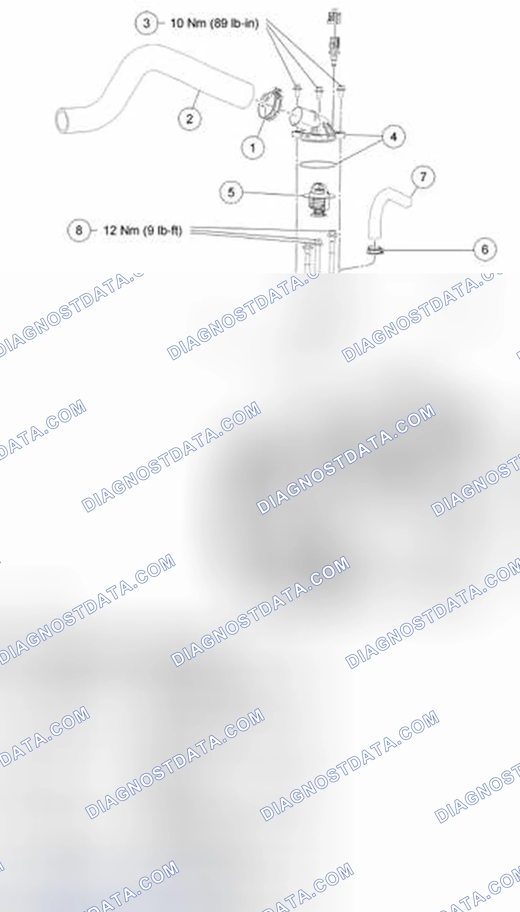 Fig. 2: Identifying Radiator Hose Clamp, Heater Inlet Hose Clamp And Thermostat - With Torque Specifications