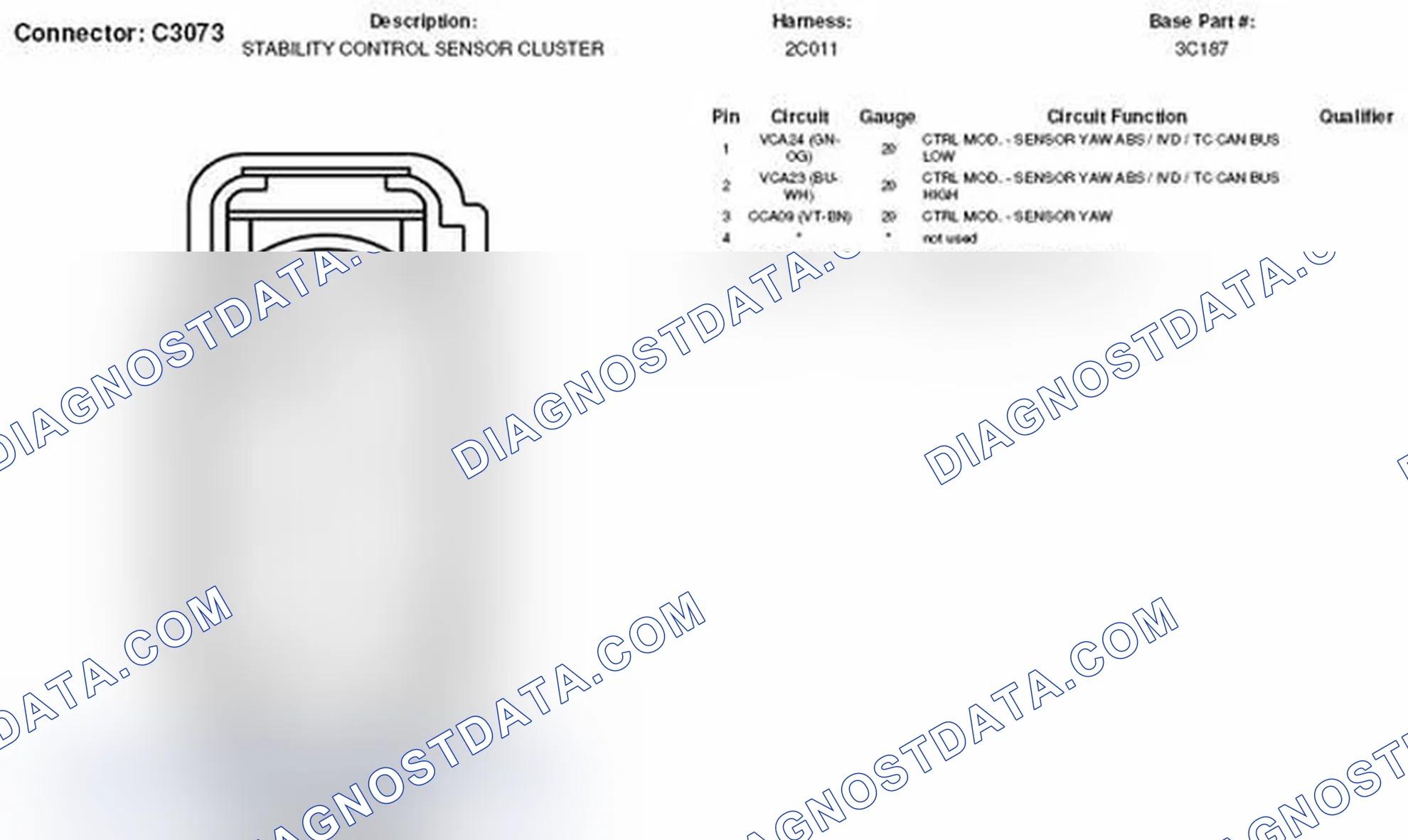 Scheme 341: Stability Control Sensor Cluster Connector End View (C3073)