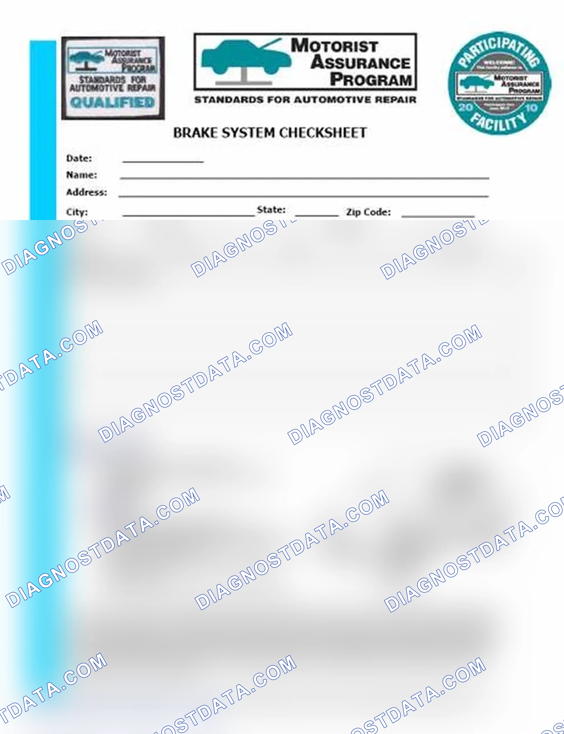 Scheme 1: Brake System Checksheet (1 Of 2)