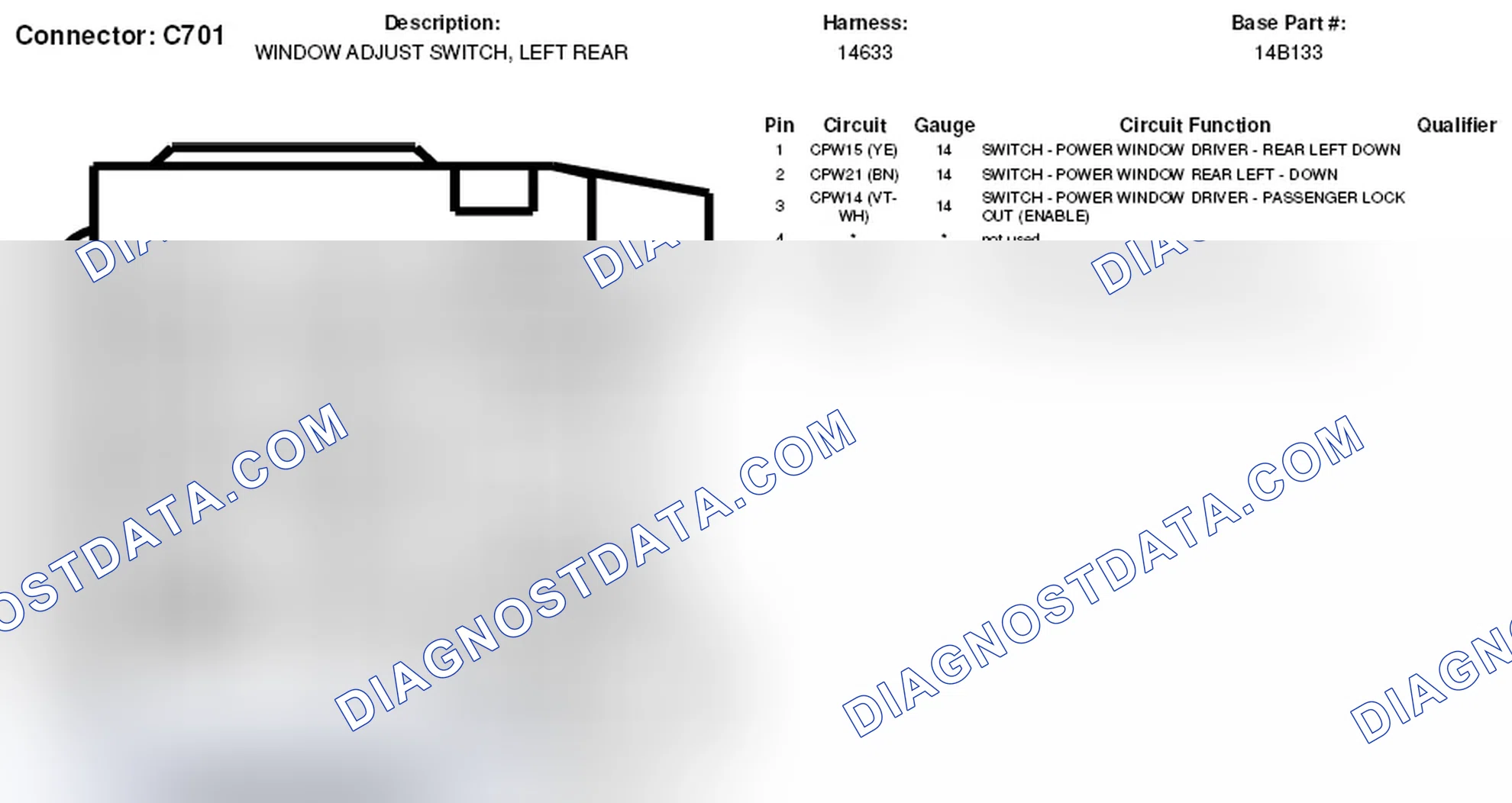 Scheme 228: Left Rear Window Adjust Switch Connector End View (C701)