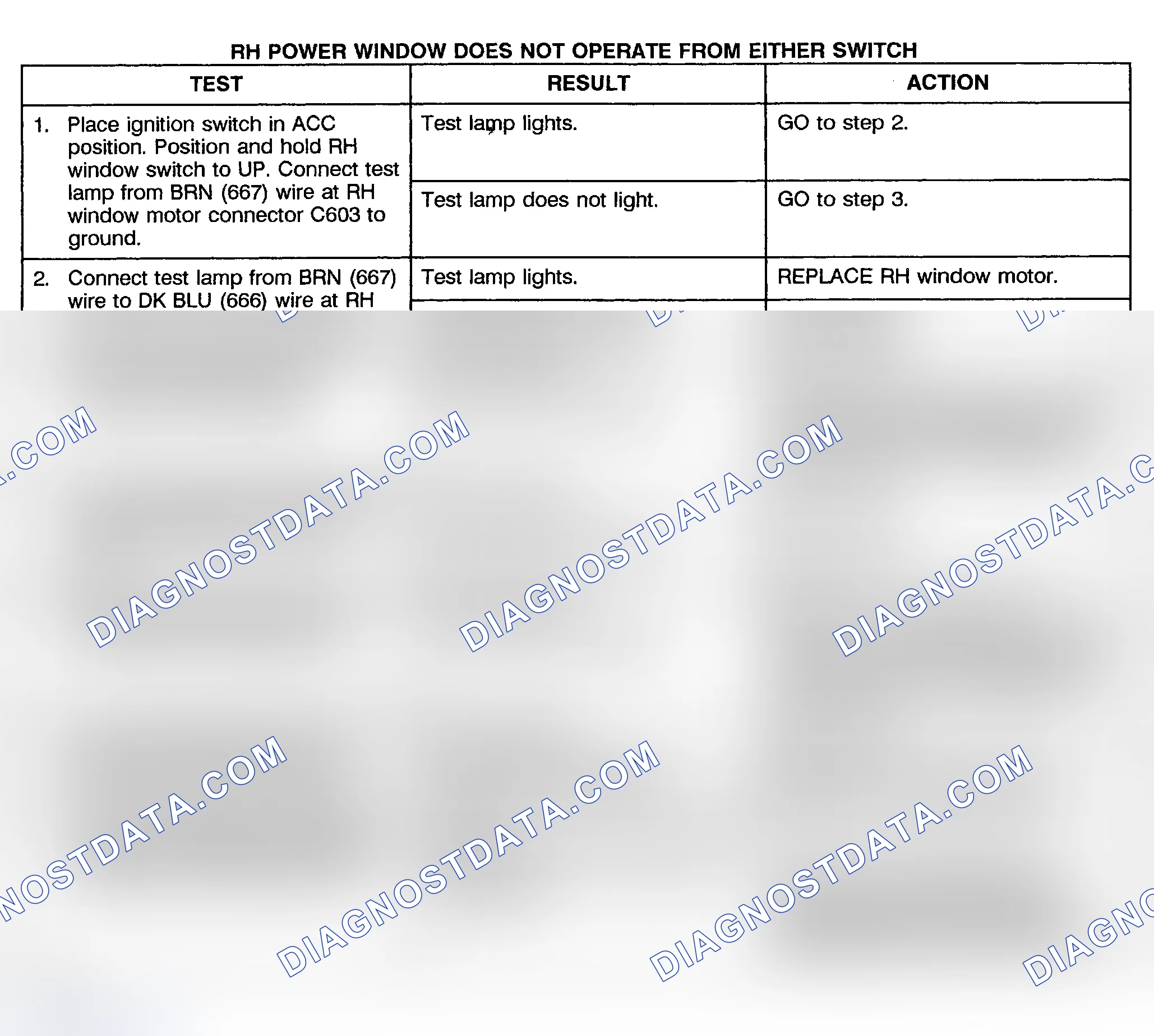 Scheme 6: TEST D: POWER WINDOW RIGHT DOSE NOT OPERATE FROM EITHER SWITCH - PICKUP
