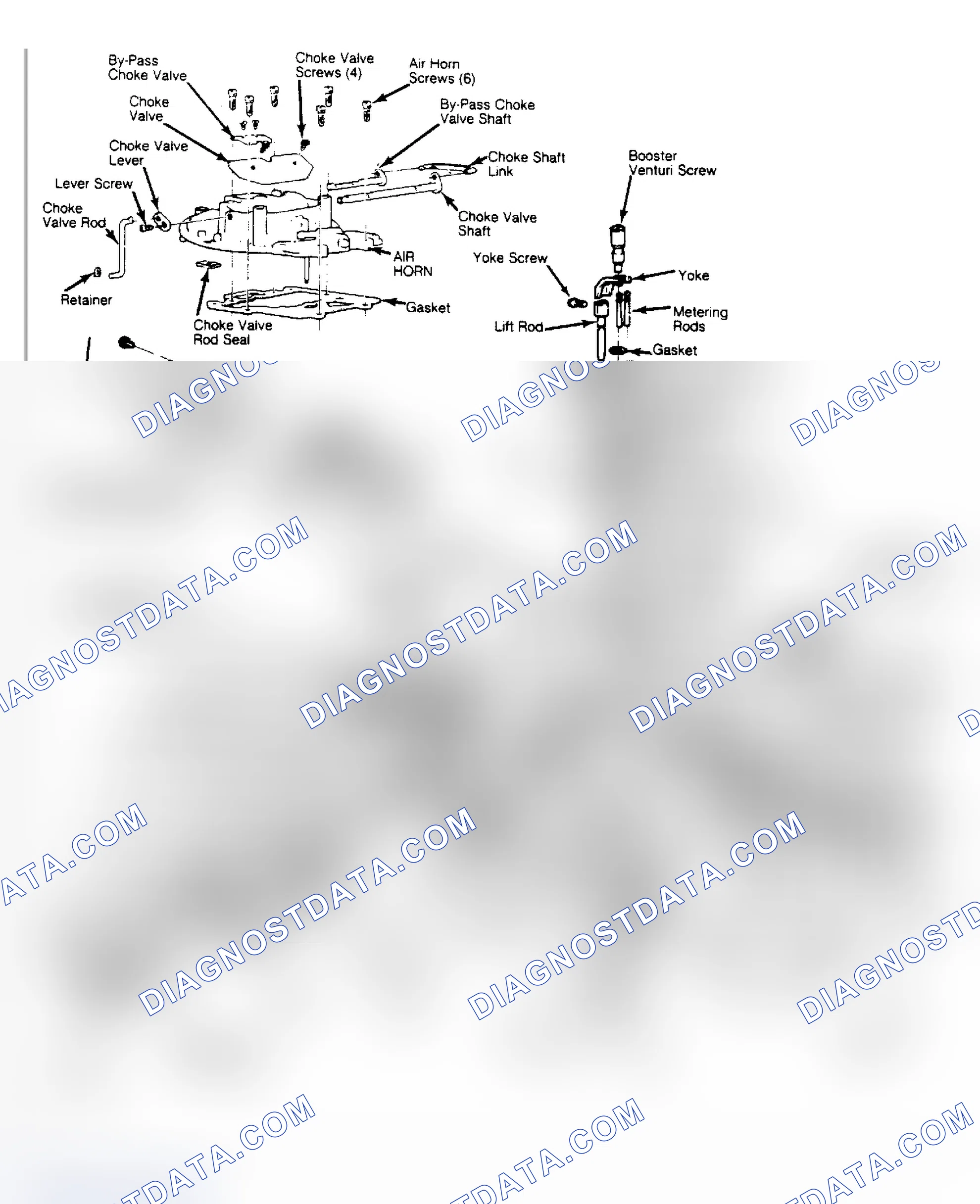 Scheme 7: Exploded View of Motorcraft Model 2150 2-Barrel Carburetor Duty cycle solenoid is used in place of altitude compensator on feedback models.
