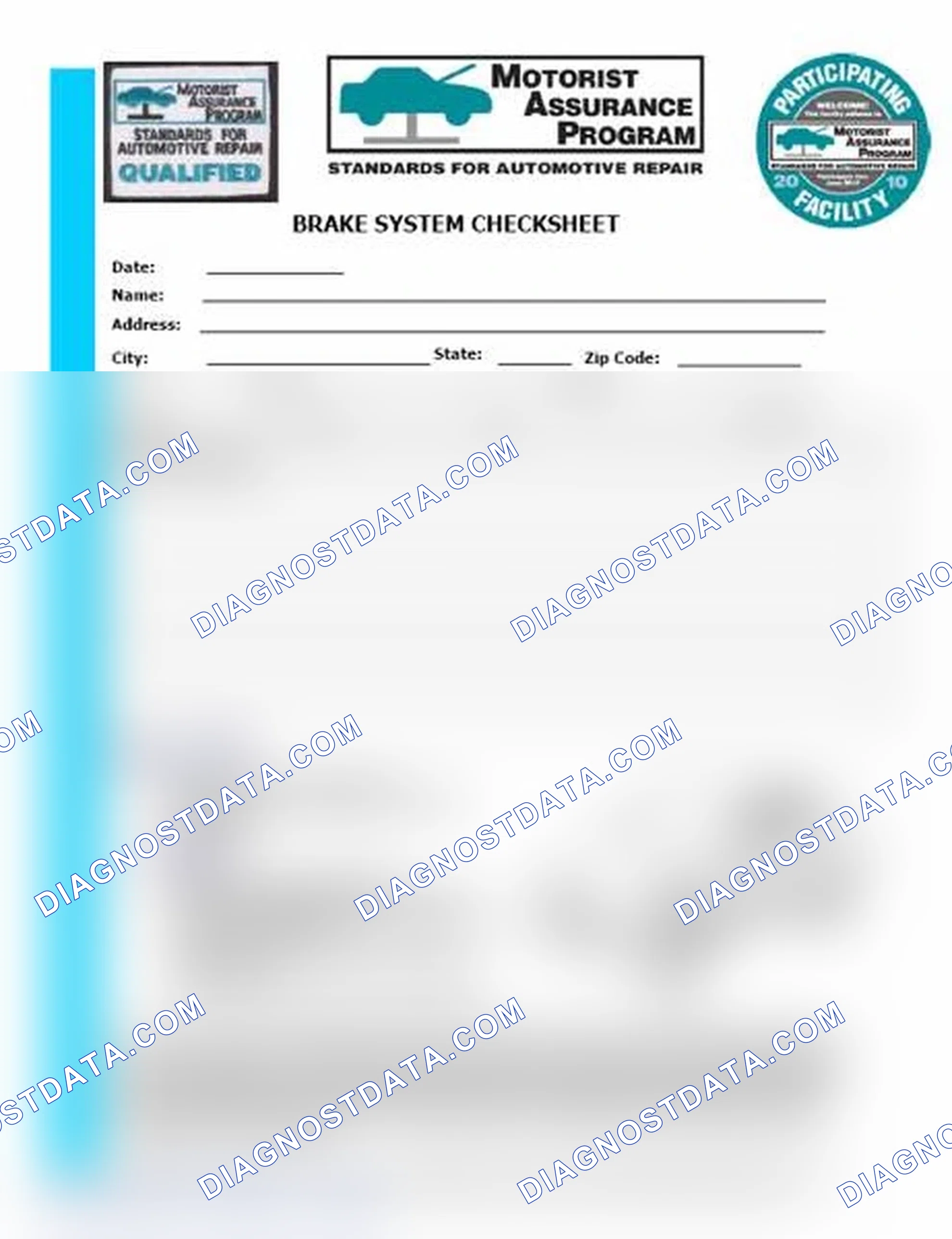 Scheme 1: Brake System Checksheet (1 Of 2)