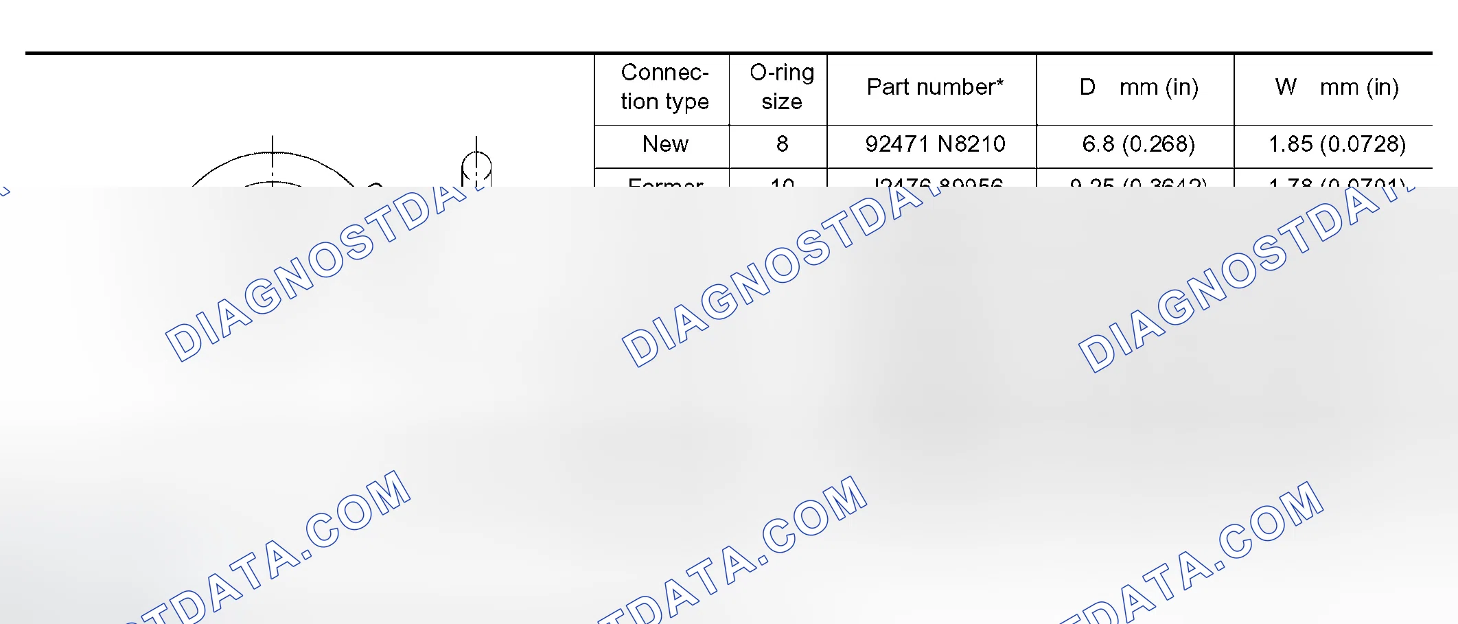 Scheme 172: O-RING PART NUMBERS AND SPECIFICATIONS