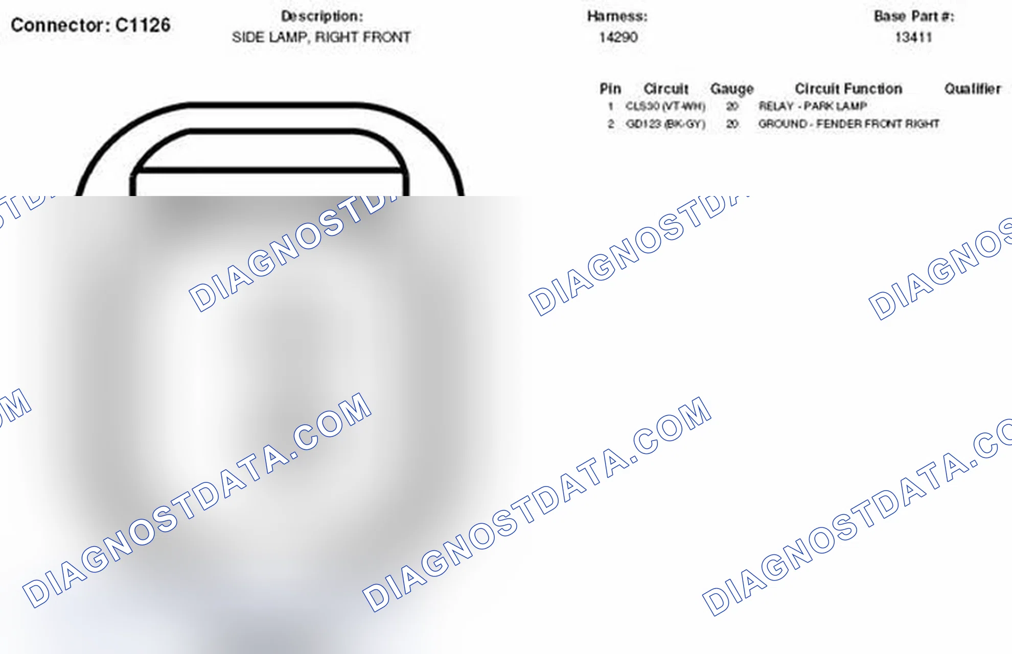 Scheme 208: Right Front Side Lamp Connector End View (C1126)