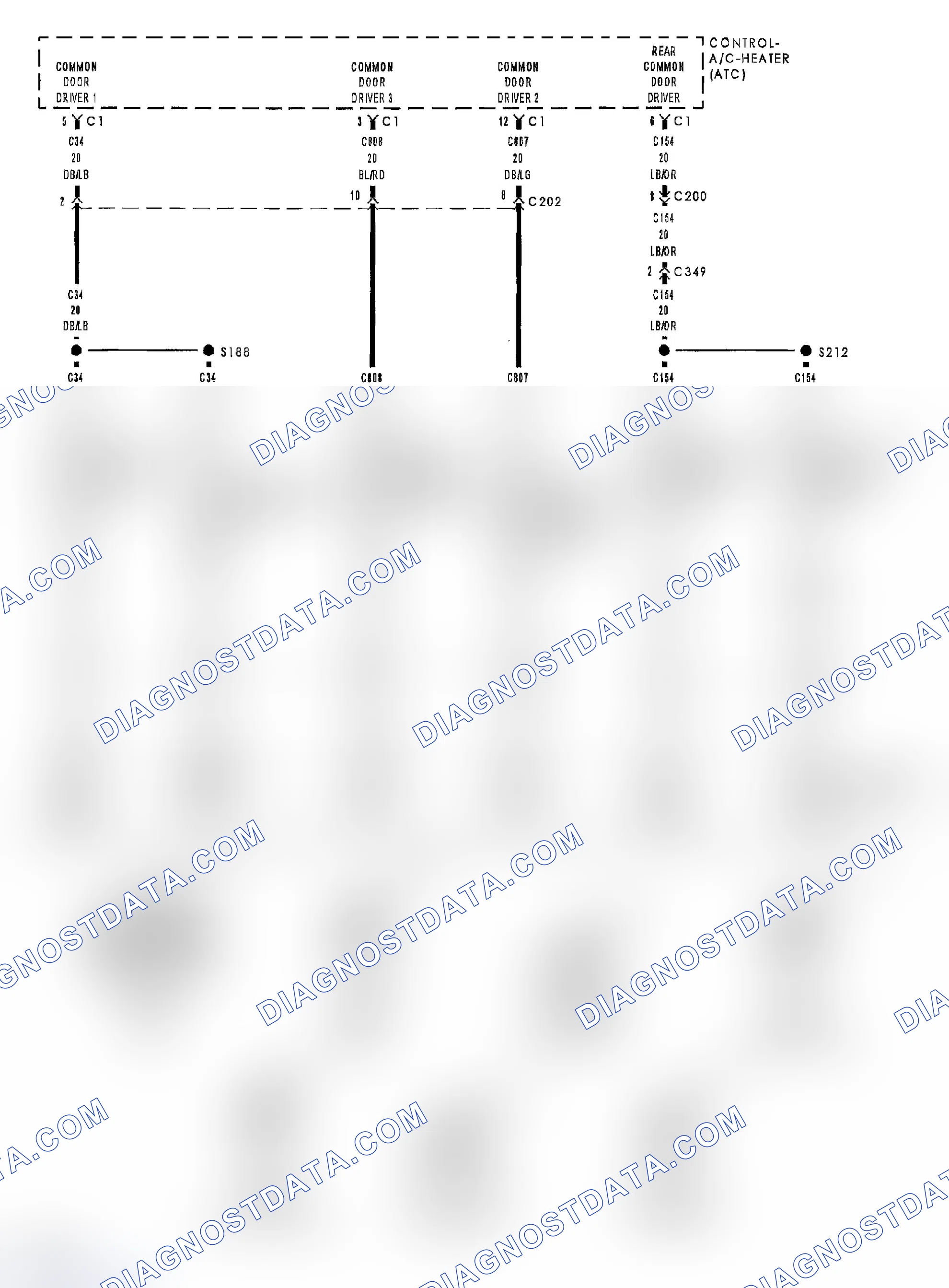 Scheme 195: B1053-REAR BLEND DOOR CONTROL CIRCUIT LOW (ATC)