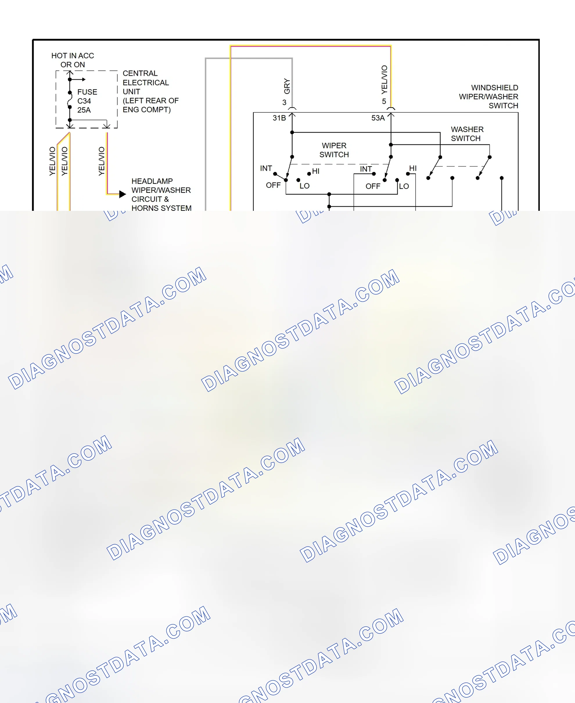Fig. 10: Front Wiper/Washer System Wiring Diagram (C70, S70 & V70)