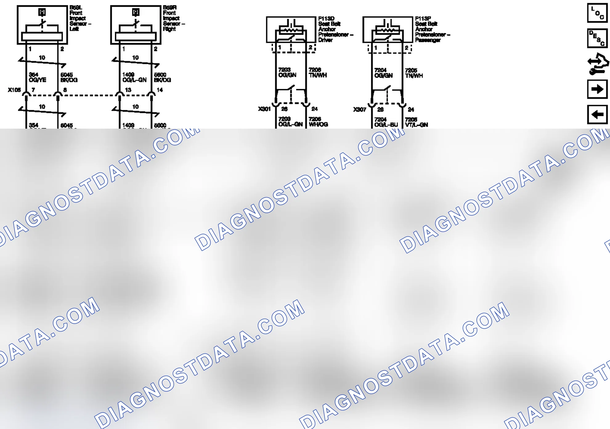 Scheme 2: Front Impact Sensors, Seat Belt Pretensioners, Steering Wheel And Instrument Panel Air Bags