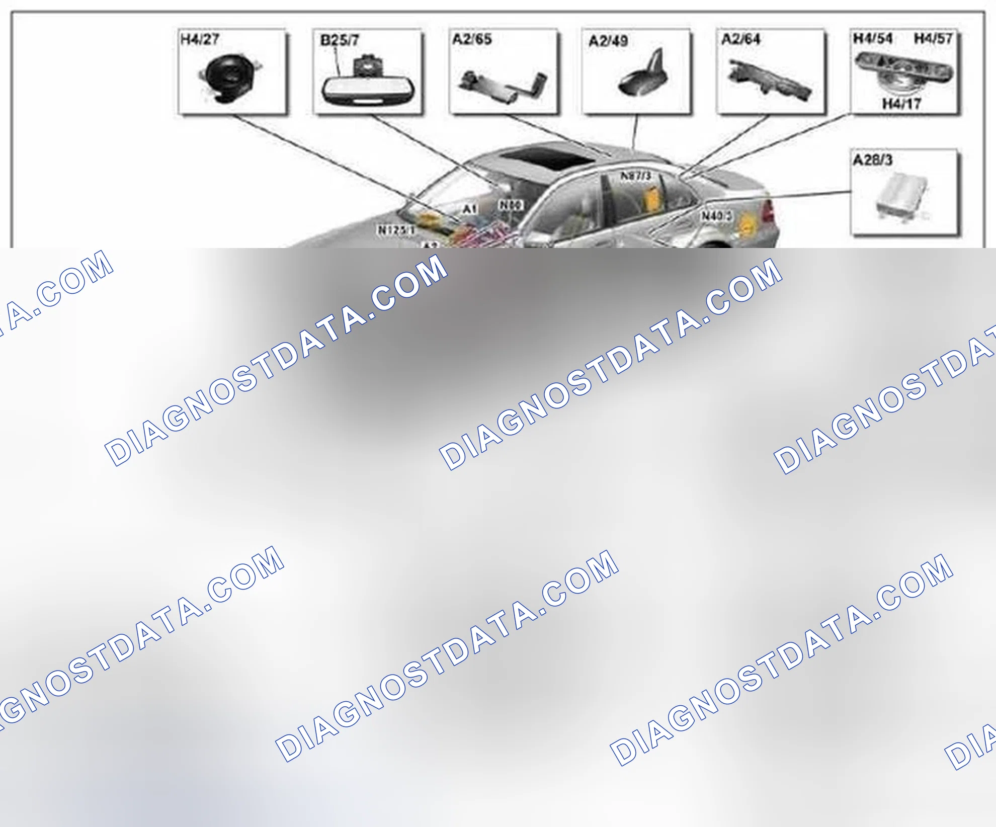 Scheme 244: Audio system, location of components - GF82.60-P-0004-01TM