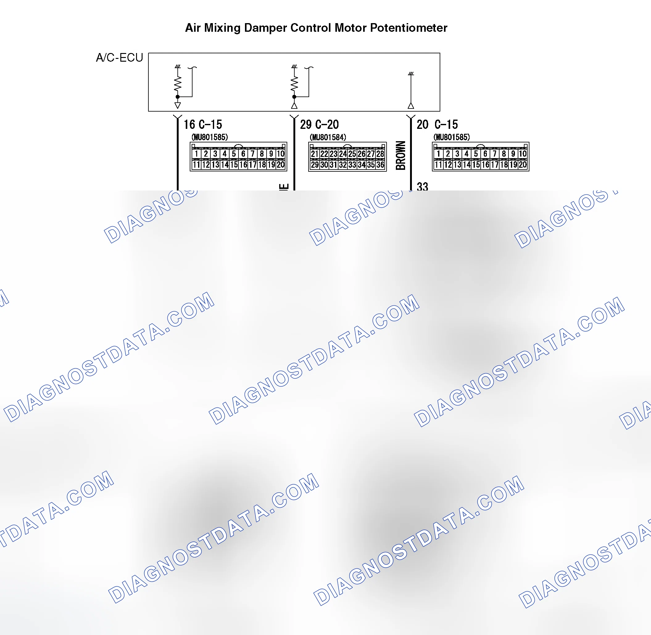 Scheme 45: DTC B1041: Air Mixing Damper Control Motor and Potentiometer (Potentiometer system shorted to its po