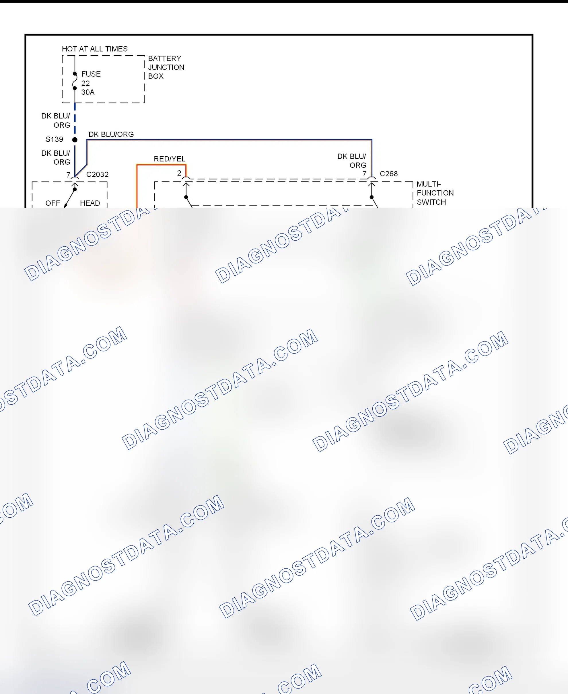 Scheme 17: Headlight System Wiring Diagram (Sable & Taurus - Without DRL - Headlights Circuit)