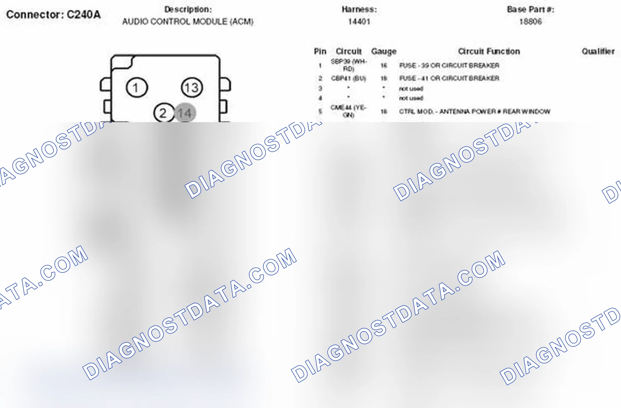 Scheme 73: Audio Control Module Connector End View (C240A)