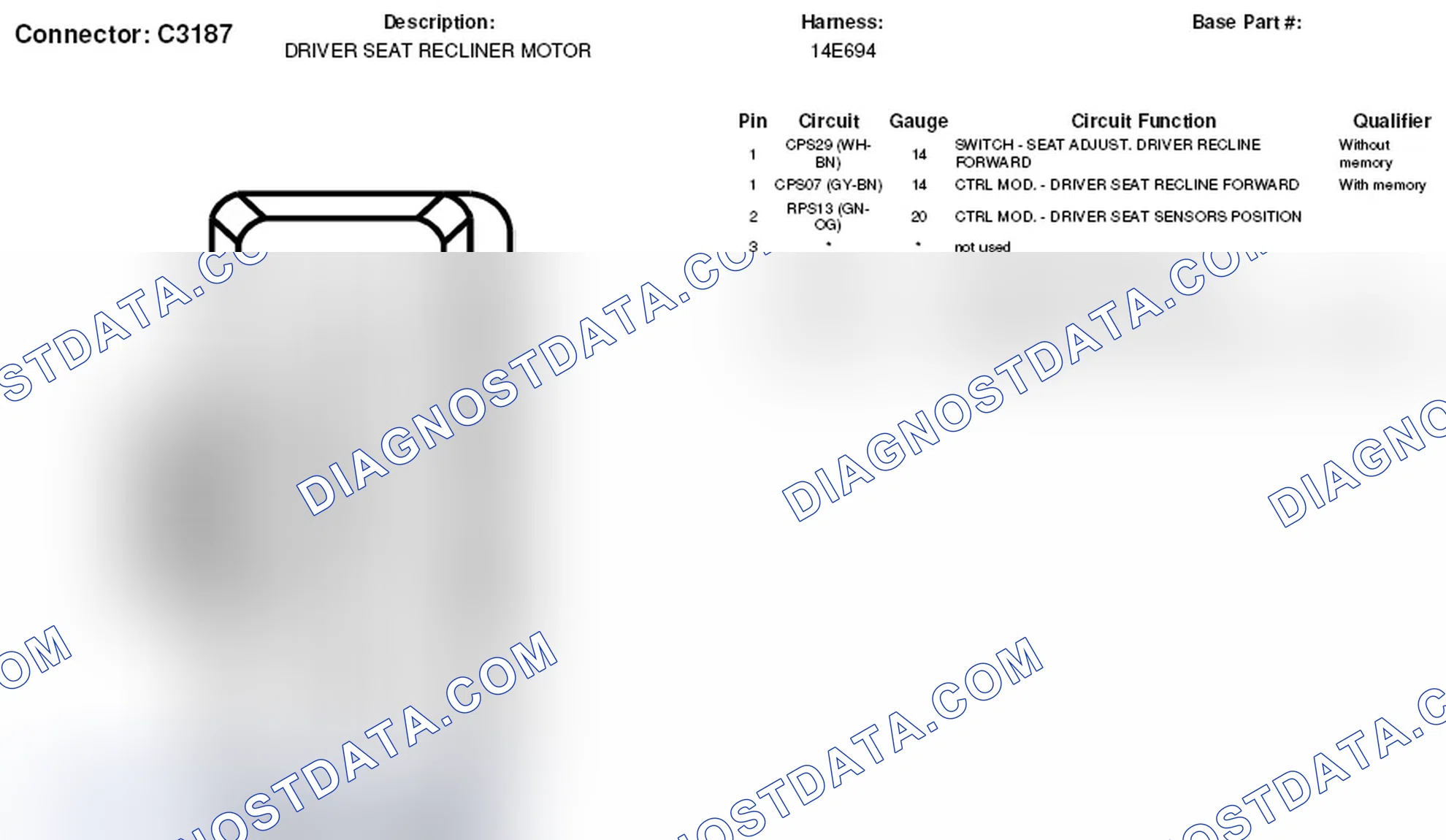 Scheme 351: Driver Seat Recliner Motor Connector End View (C3187)