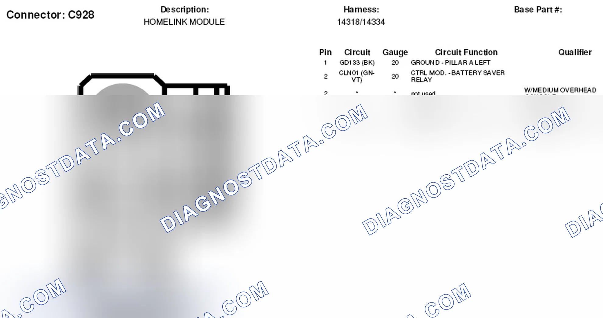 Scheme 250: Homelink Module Connector End View (C928)