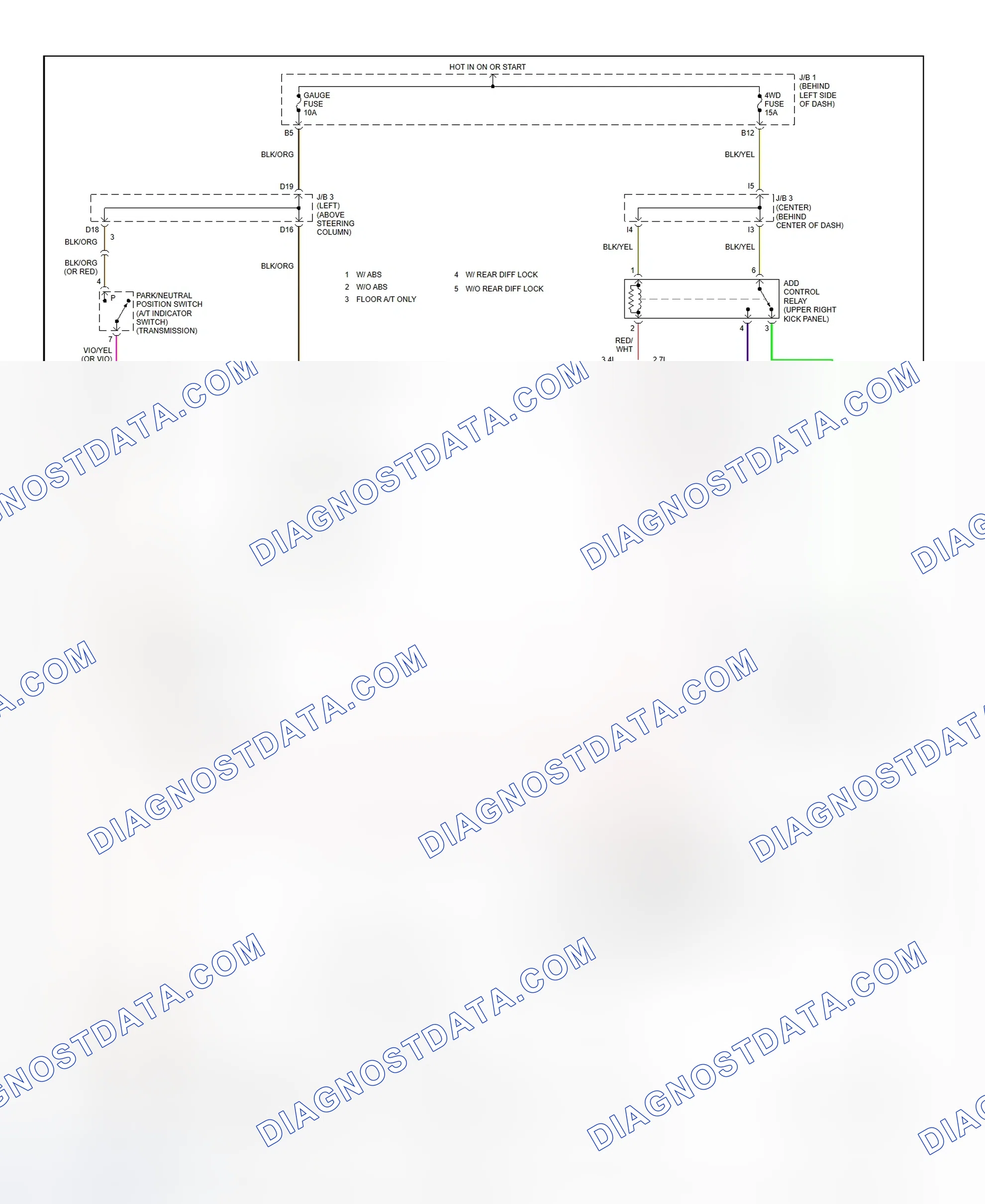 Fig. 8: Automatic Disconnecting Differential System Wiring Diagram (1999 Tacoma Without 2-4 Select Switch)