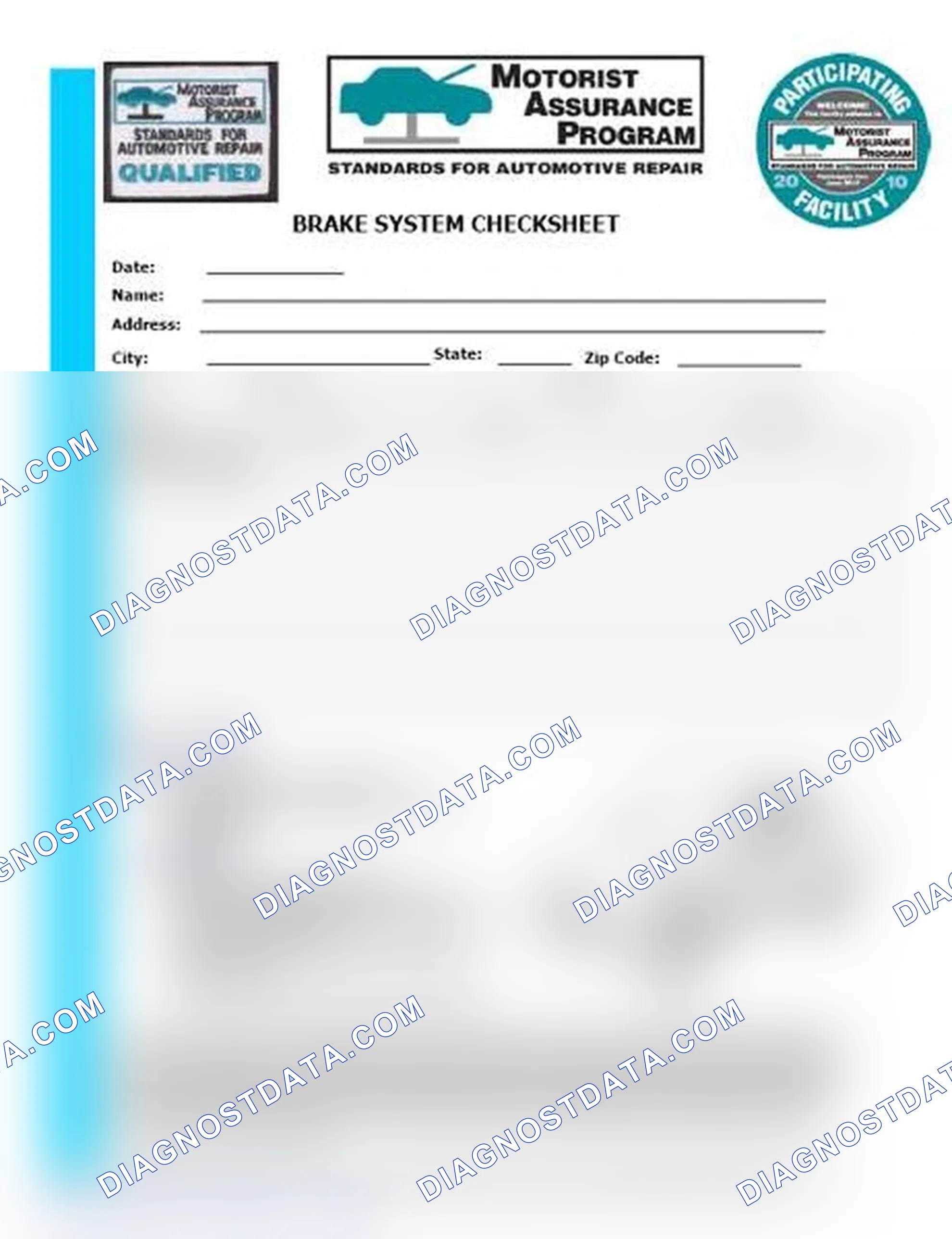 Scheme 1: Brake System Checksheet (1 Of 2)