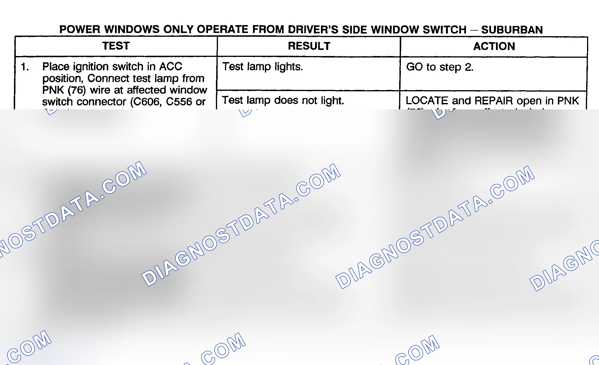 Scheme 17: TEST F: POWER WINDOWS ONLY OPERATE FROM DRIVER'S SIDE WINDOW SWITCH - SUBURBAN, CREW CAB & UTILITY