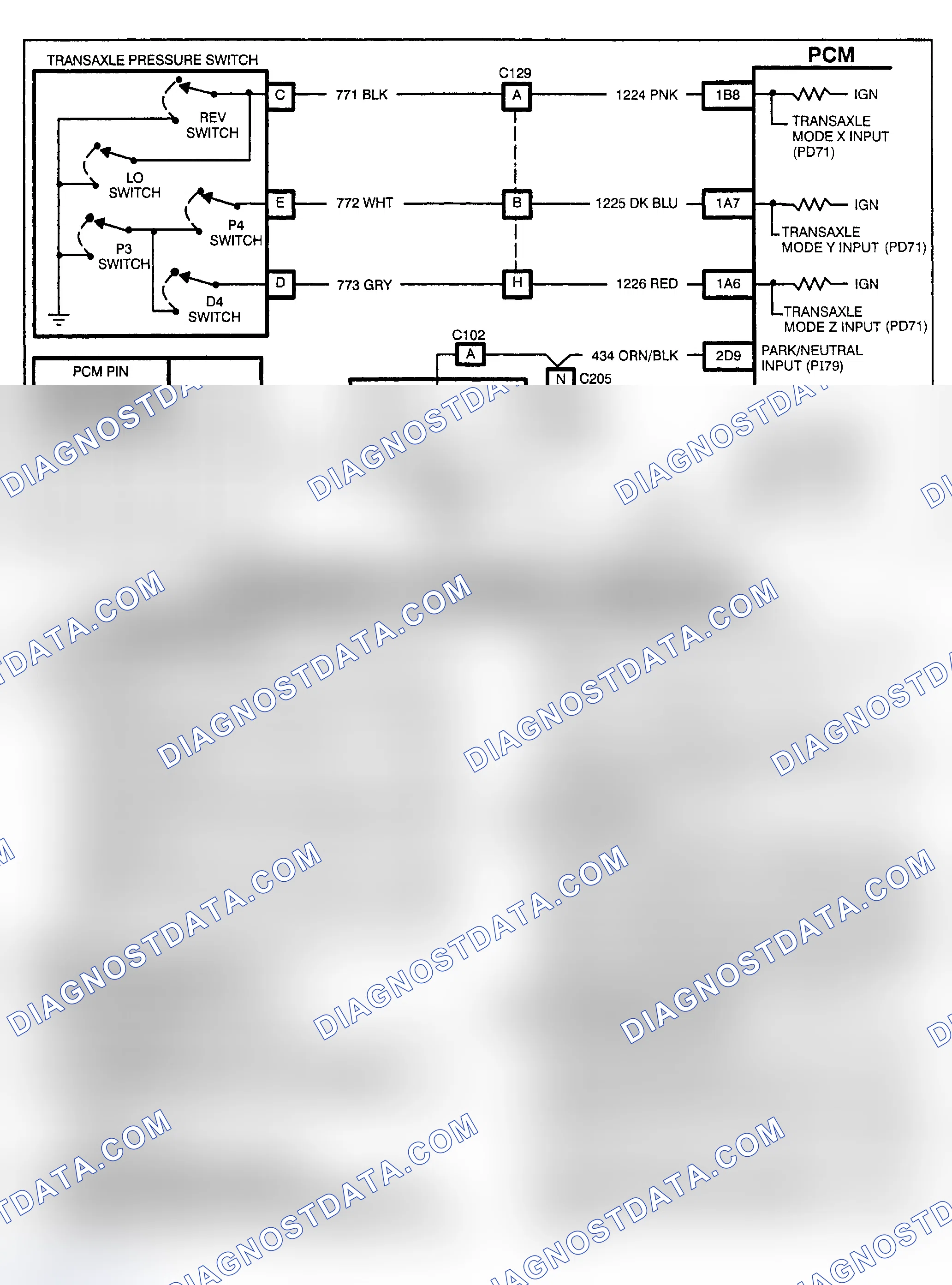 Scheme 90: PCM CODE P028 - TRANSAXLE PRESSURE SWITCH/CIRCUIT PROBLEM