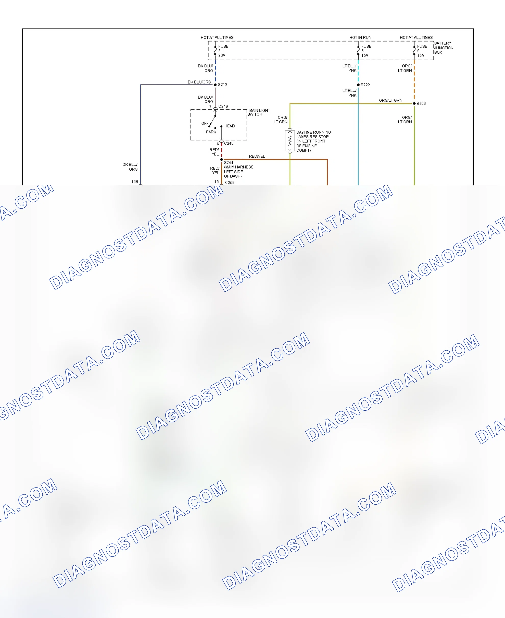 Scheme 29: Daytime Running Lights Wiring Diagram (Expedition, F150 & F250 Light-Duty Pickups, & Navigator - With DRL - Headlights & Fog Lights Circuits)