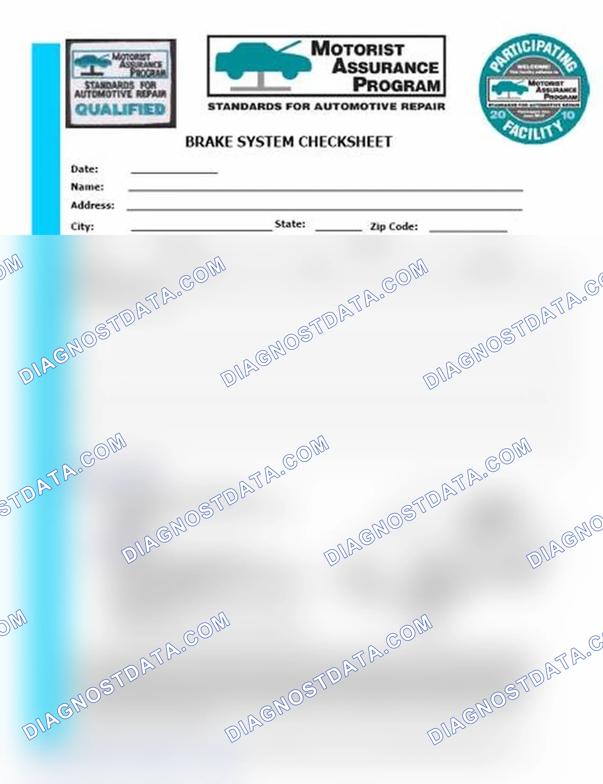 Scheme 1: Brake System Checksheet (1 Of 2)
