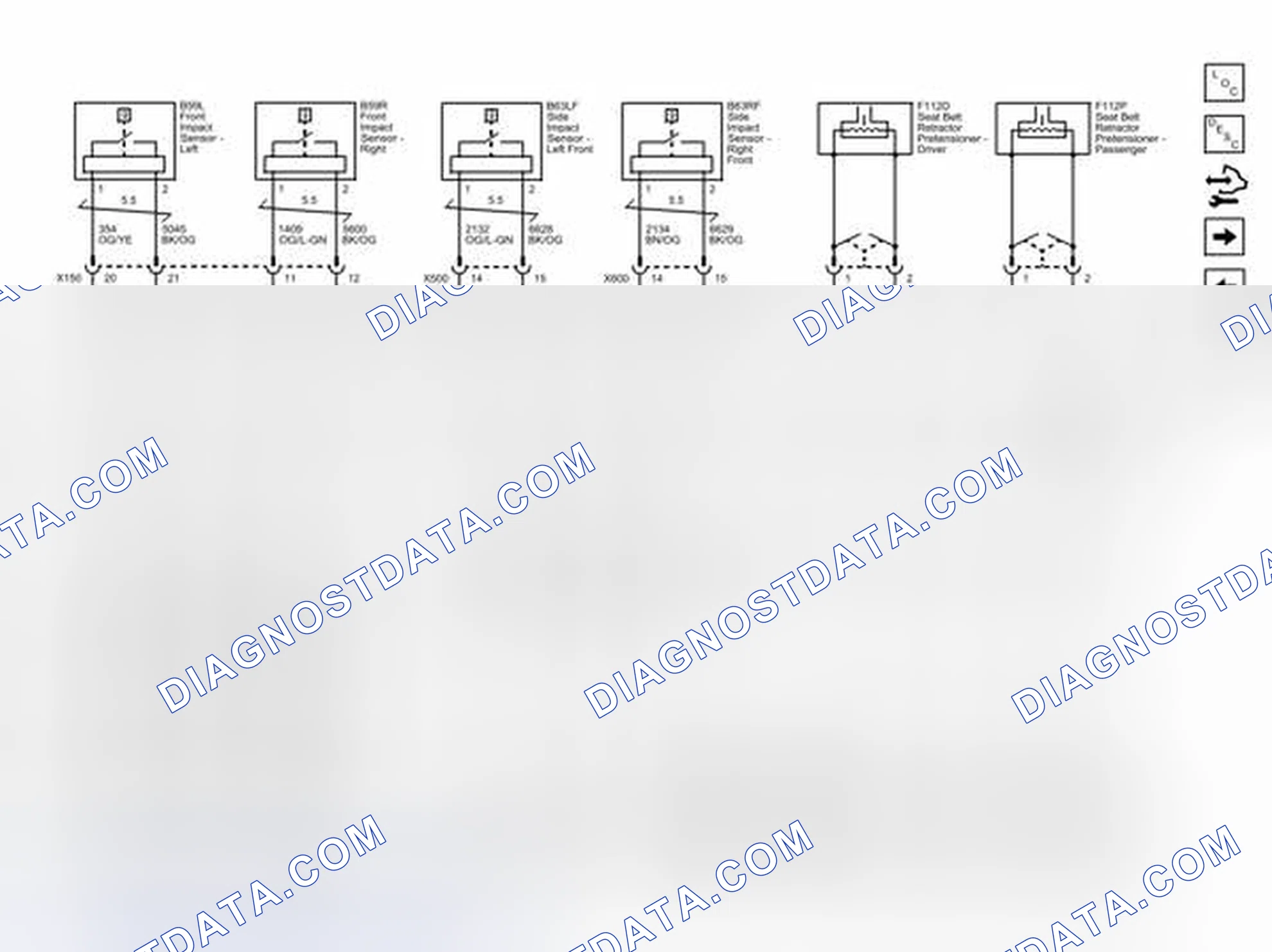 Scheme 3: Front Impact Sensors, Front Air Bags and Seat Belt Pretensioners Wiring Schematics