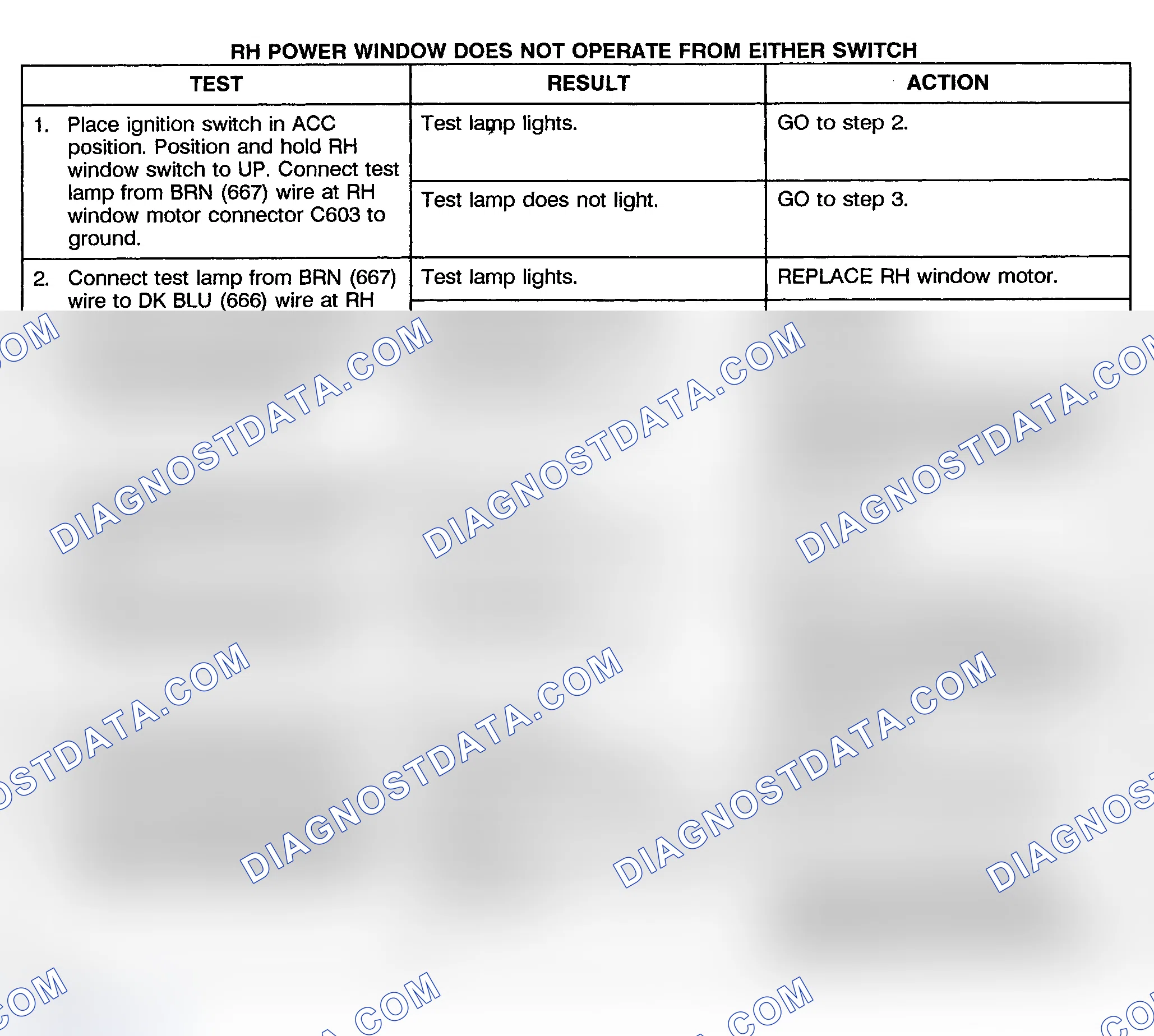 Scheme 15: TEST D: POWER WINDOW RIGHT DOSE NOT OPERATE FROM EITHER SWITCH - PICKUP