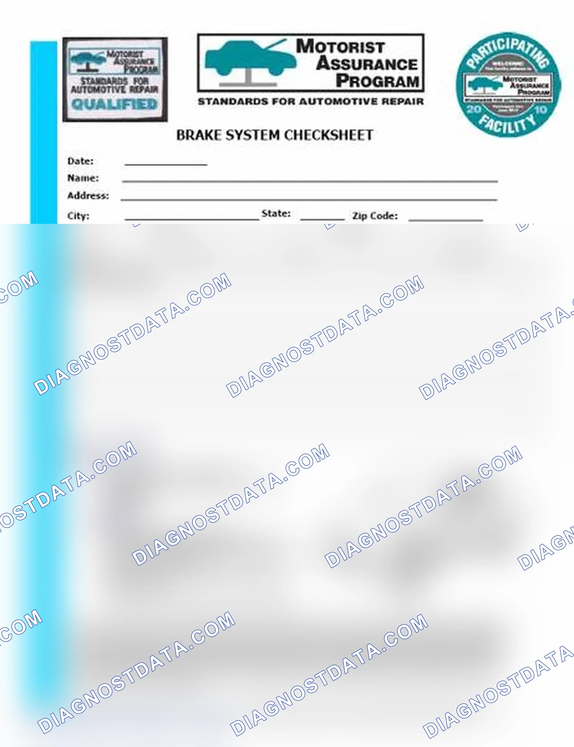 Scheme 1: Brake System Checksheet (1 Of 2)
