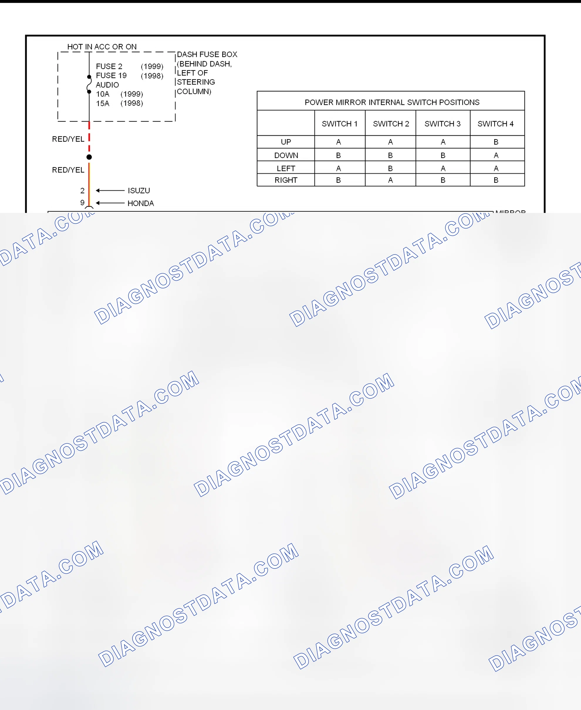 Scheme 2: Power Mirror System Wiring Diagram (Amigo, Rodeo & Honda Passport)