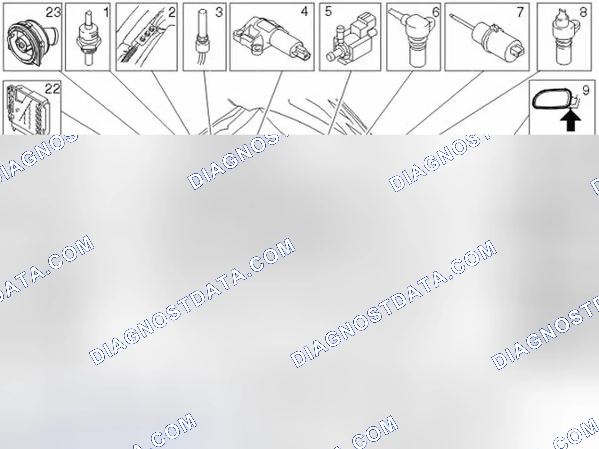 Scheme 201: Location of components, engine compartment