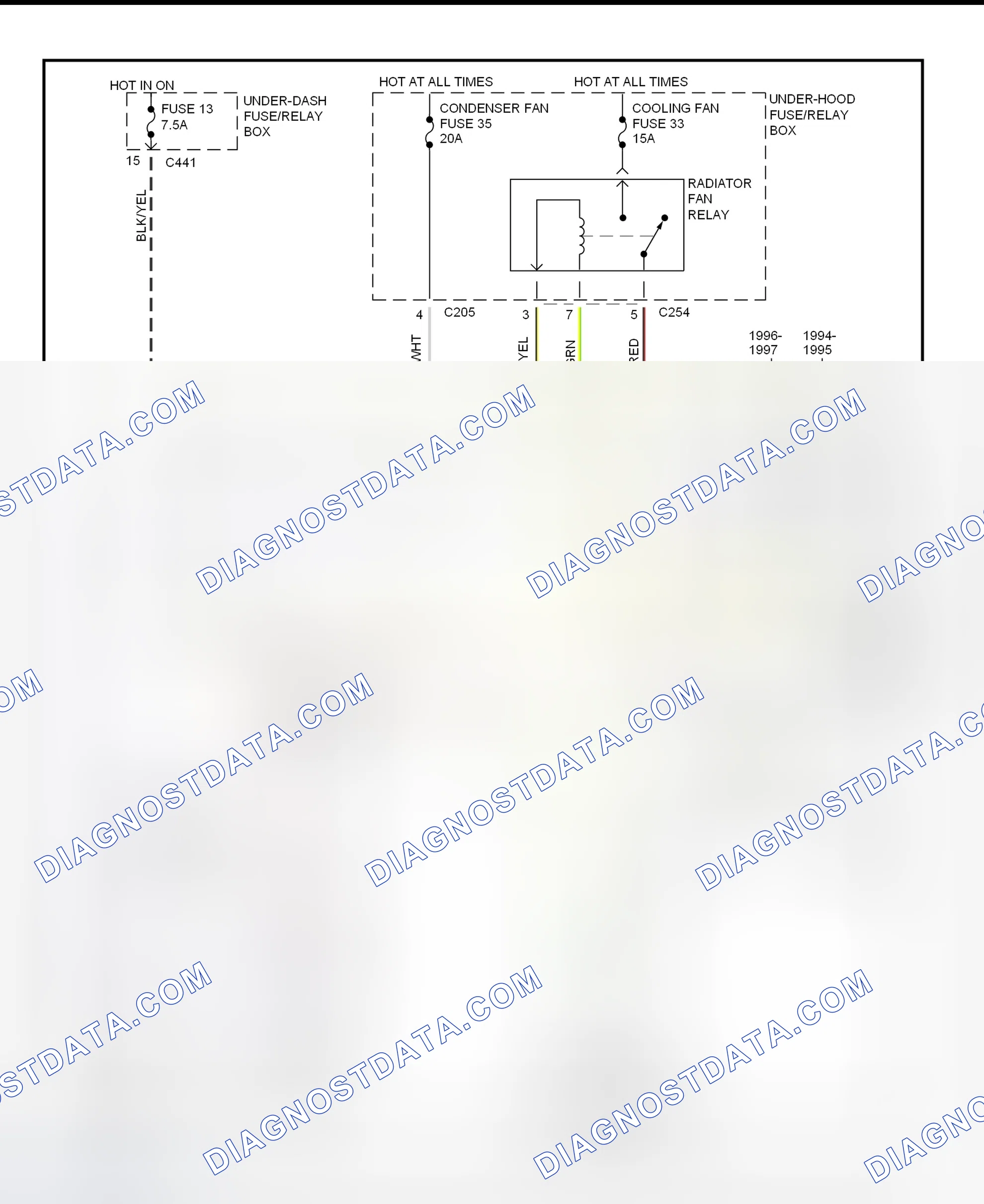 Scheme 7: Electric Cooling Fan System Wiring Diagram (1997 Civic Del Sol With A/C)