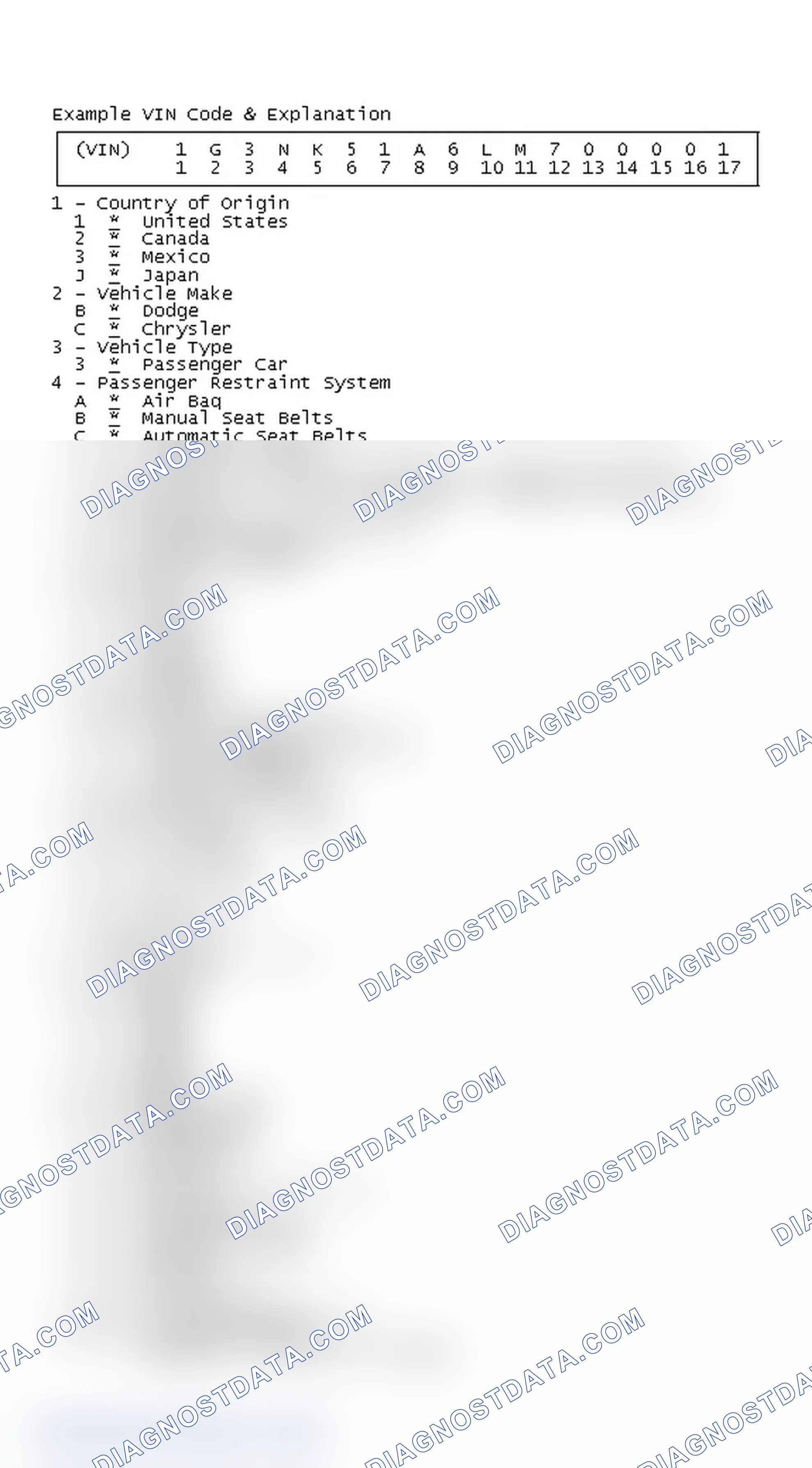 Scheme 1: Example VIN Code & Explanation